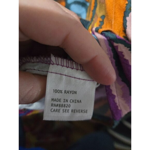 Haute Hippie Multicolor Abstract Print Long Sleeve Blouse Size Medium Retro Art - Picture 10 of 12